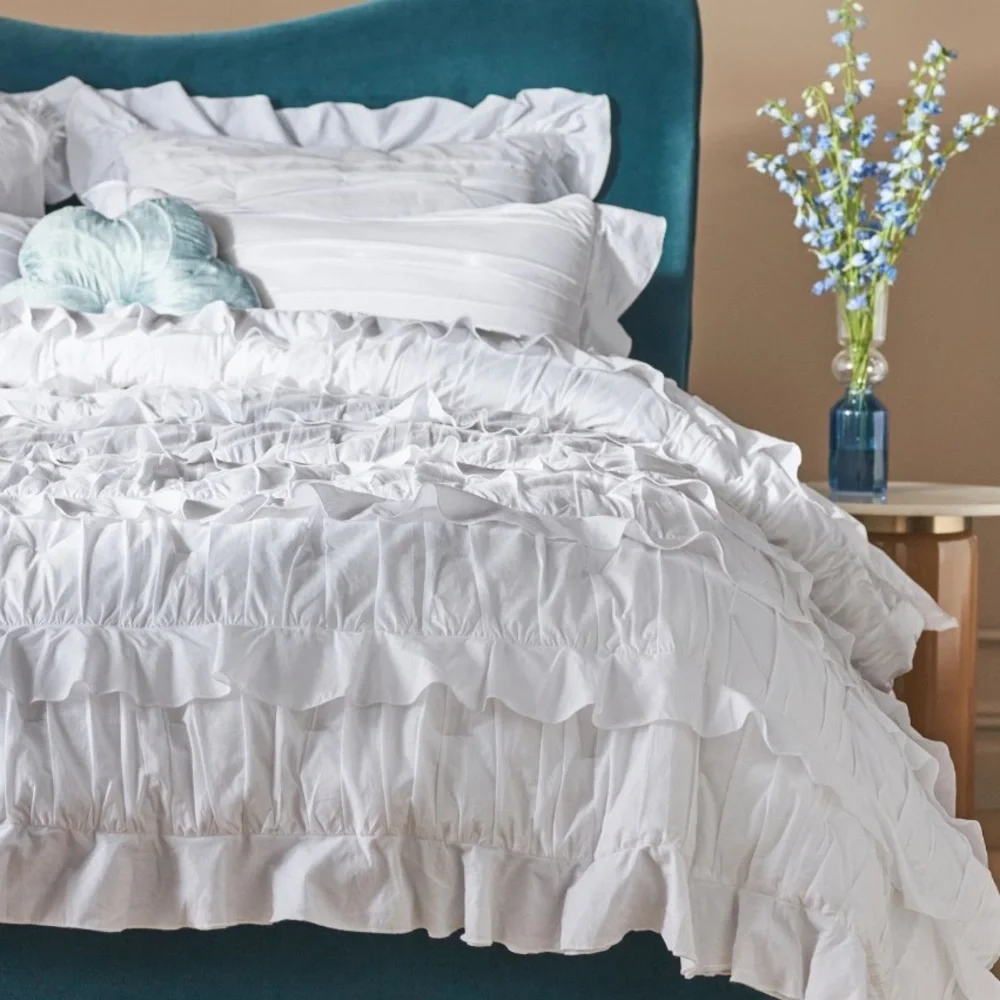 Set‎ Zaida Ruffled Voile Fresh White Quilt + Shams